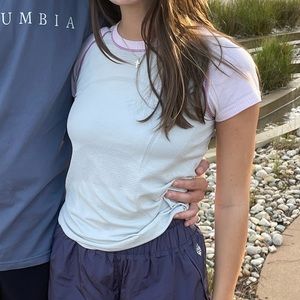 gray and pink lululemon swiftly tee